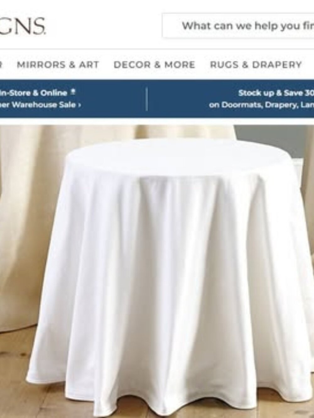 Ballard 108" round table cloth/white